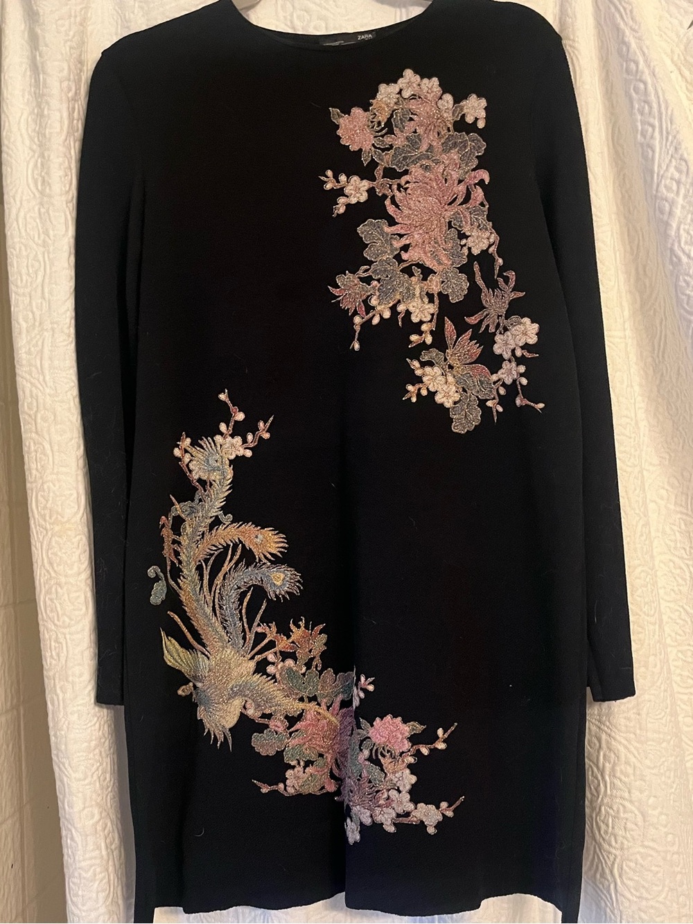 Zara Black Long Sleeve Dress with Pink Floral Design